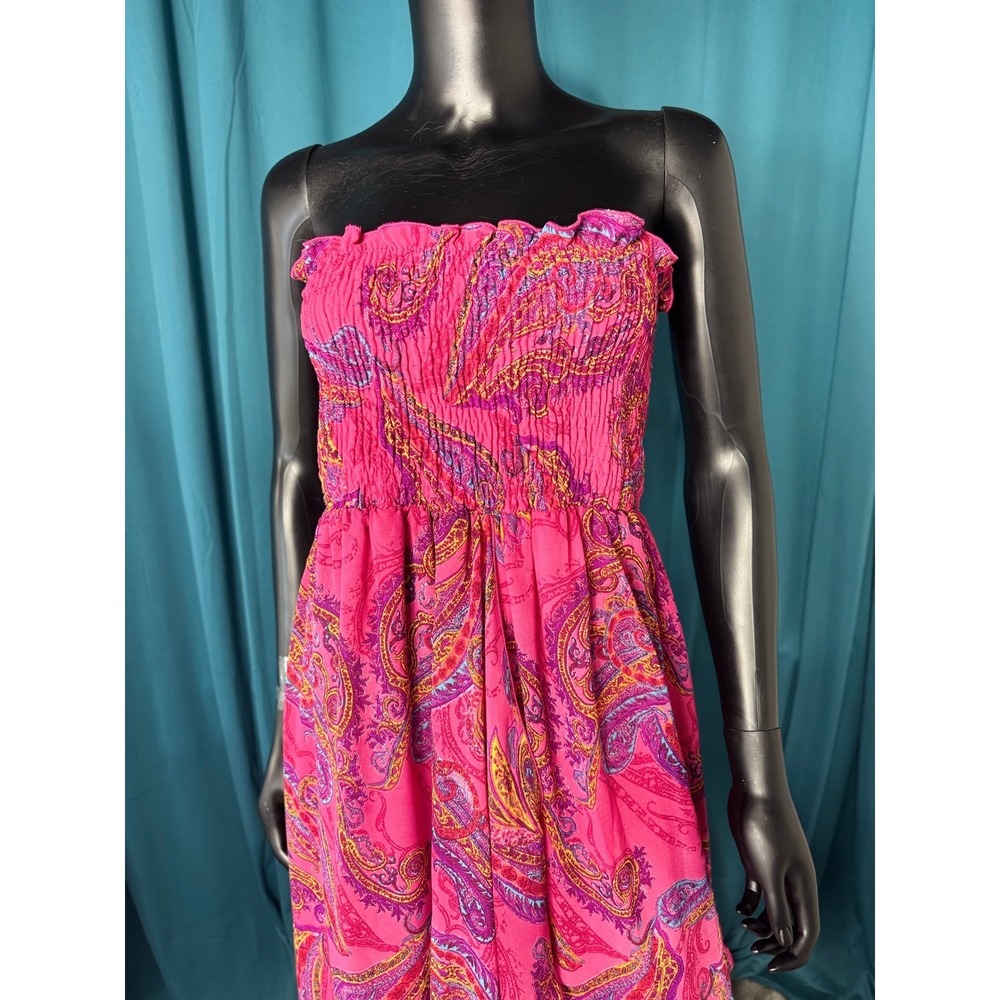 Snap Pink Paisley Strapless Dress High Low Hem Maxi Dress Summer Beach Cover LUp - Picture 2 of 10